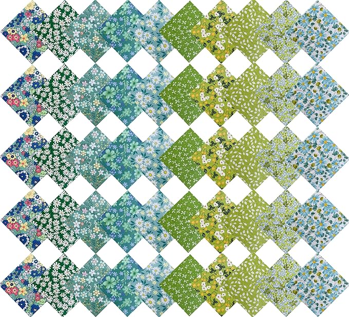 HANPATQUI 50PCS 10 x 10 inch Green Printed 100% Cotton Fat Quarters Fabric for Sewing and Quilting Bundles Precut Fabric Square for DIY Craft Patchwork