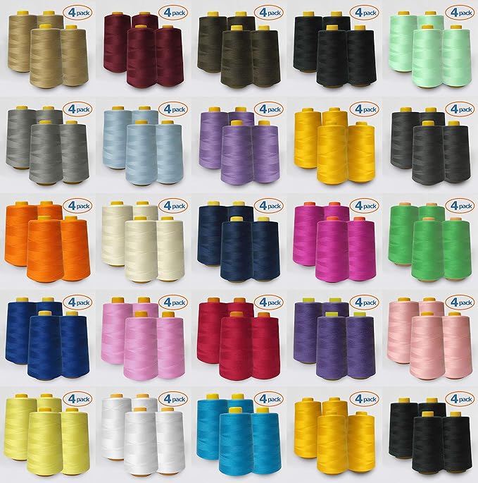 AK Trading 4-Pack Light Gray All Purpose Sewing Thread Cones (6000 Yards Each) of High Tensile Polyester Thread Spools for Sewing, Quilting, Serger Machines, Overlock, Merrow & Hand Embroidery