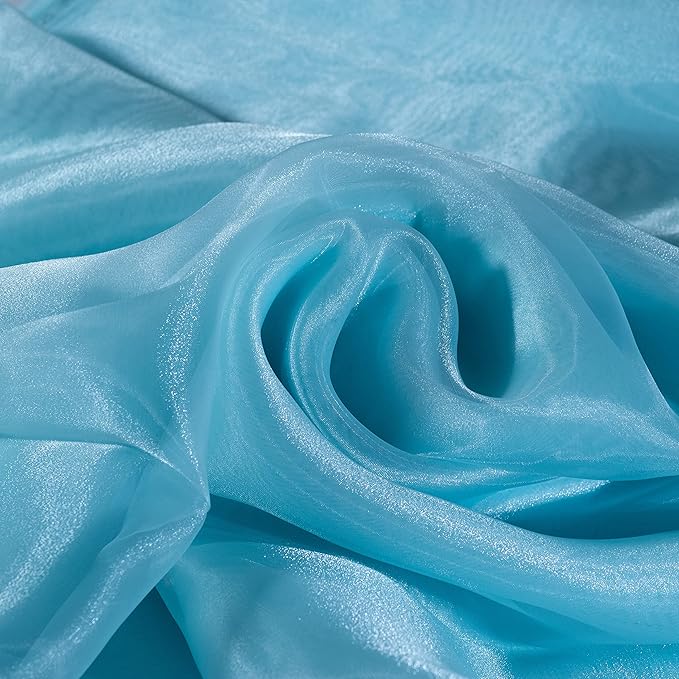 Fynite Organza Fabric | 10 Yards Long | 44" Wide | Bridal Solid Organza Bolt for Wedding Dress Fashion Craft Decorations - Silky Shiny Sheer - Light Blue