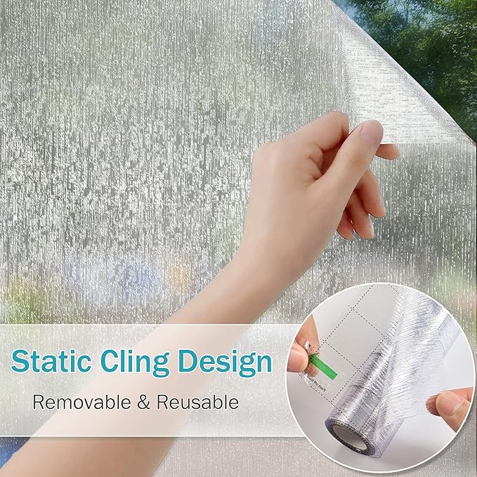 VELIMAX Rain Glass Window Film Privacy Static Window Clings Decorative Glass Sticker for Home Office Removable UV Protection Heat Control 17.7 x 78.7 inches