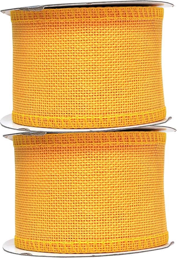 Mandala Crafts Yellow Burlap Ribbon 2.5 Inches Wide Jute Ribbons for Crafts - 20 Yds Roll Rustic Burlap Wrap Trim Ribbons for Wreaths Bows Wedding Party Decoration