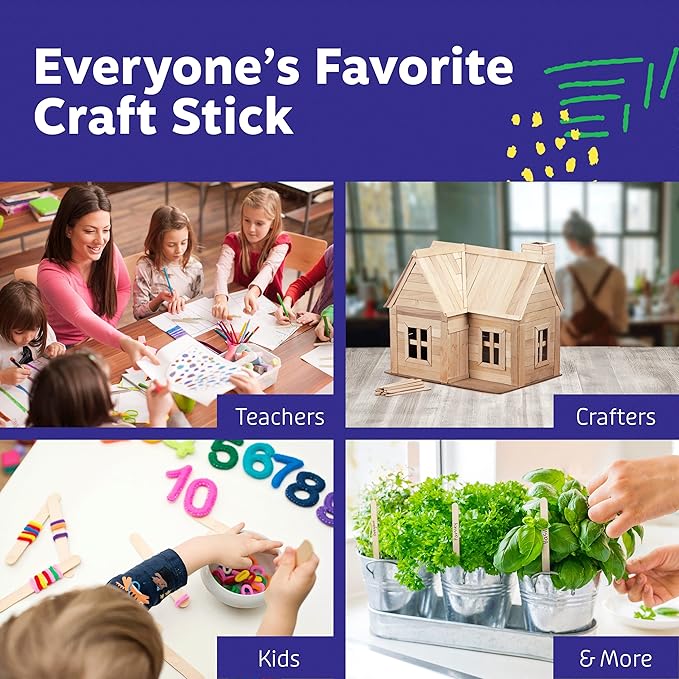 Artlicious 1000 Pcs Wooden Craft Sticks – Food-Grade Popsicle Sticks for Crafts & ice Cream Sticks – Wooden Sticks for Crafts, Wood Craft Sticks, Popsicle Sticks Bulk (Natural, 4.5" x 3/8")