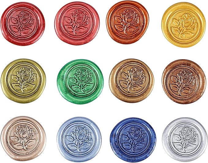 Yoption 12 Pcs Sealing Wax Sticks with Wicks, Antique Metallic Mixed Colors Totem Fire Manuscript Sealing Wax for Wax Seal Stamp (12 Colors B)