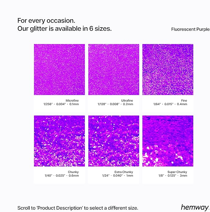 Hemway Polyurethane & Epoxy Resin Glitter 100g / 3.5oz Metallic Crystal Flake Additive for Flooring Jewelry Tumblers Glass Pigment - Fine (1/64" 0.015" 0.4mm) - Fluorescent Purple