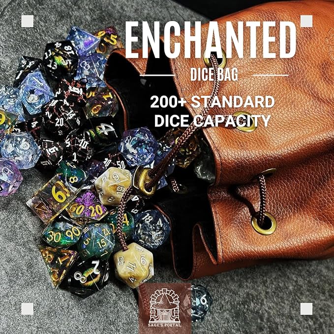 Sage's Portal Dice Bag, DND Dice Pouch, Drawstring Dice Bag Spotted PU Leather, Perfect for Dice, Accesories, Cosmetics, Jewelry