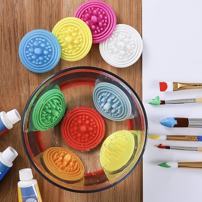 Paint Puck Paint Brush Cleaner (3-Pack, Pink) – Reusable Silicone Insert with Suction & Nubs for Cleaning Acrylic, Oil & Watercolor Brushes – Fits Cups for Classroom, Studio & Home Use