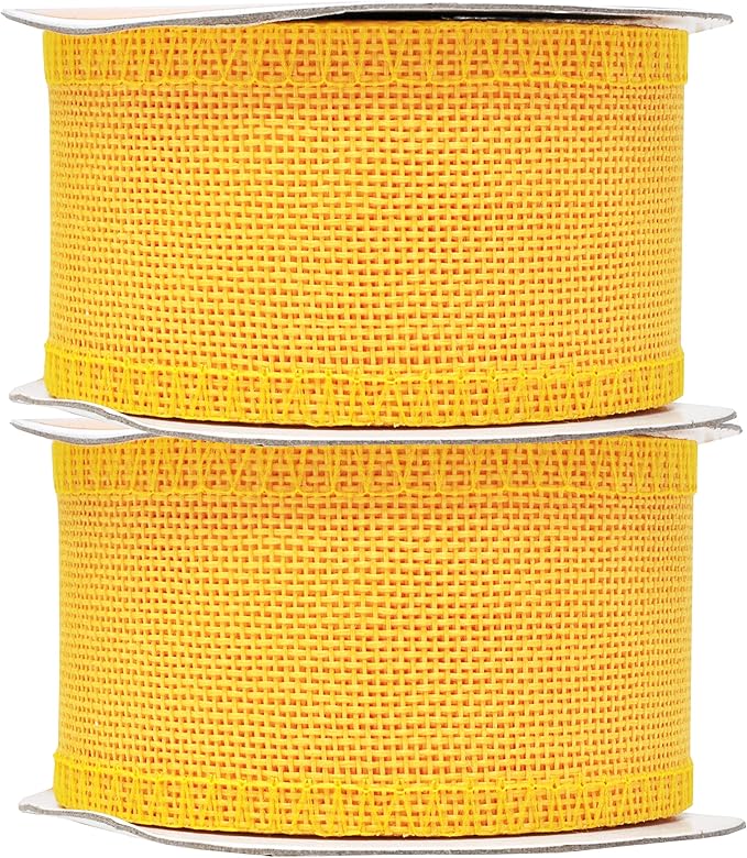 Mandala Crafts Yellow Burlap Ribbon 2 Inches Wide Jute Ribbons for Crafts - 20 Yds Roll Rustic Burlap Wrap Trim Ribbons for Wreaths Bows Wedding Party Decoration
