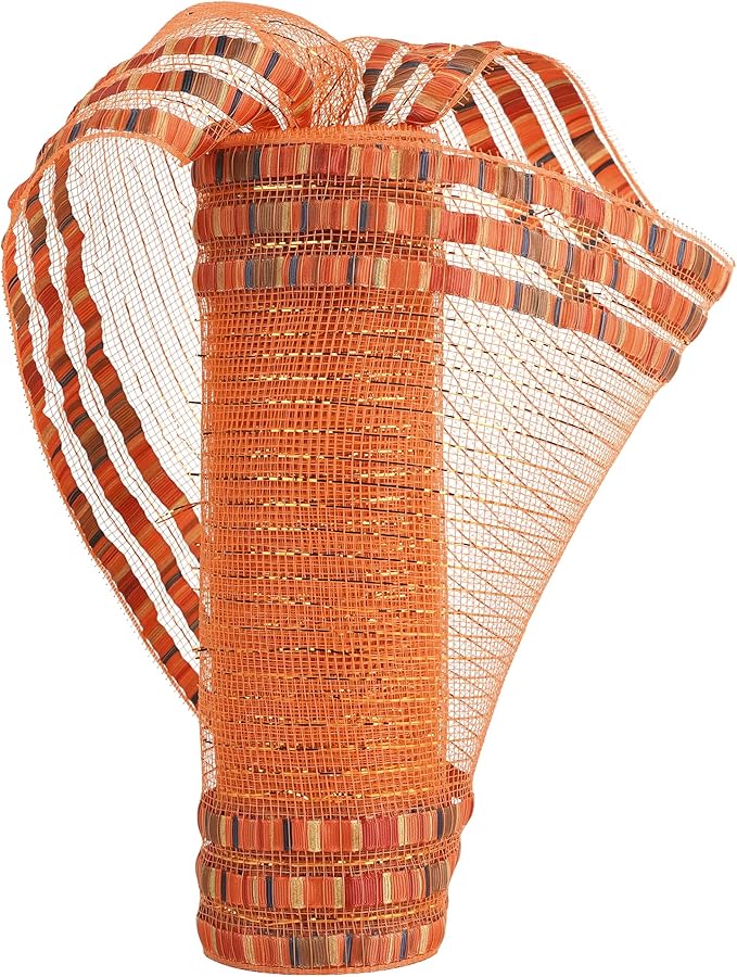 MEEDEE Orange Mesh 10 Inch Ruffle Patterned Metallic Mesh Ribbon Fall Colors, Ideal for Wreaths, Garland, Christmas Tree, Gift Wrapping, Bows Making (30 Feet)