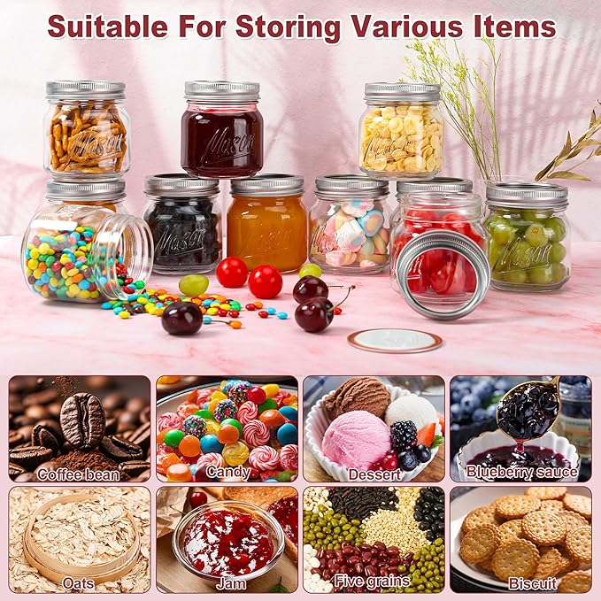 Mason Jars 10oz - 12Pack Glass Jars with Leak Proof & Food Grade Canning Jars for Spices, Dry Food Storage & DIY Crafts, Perfect for Home Cooks, Meal Prep, and Crafting Enthusiasts