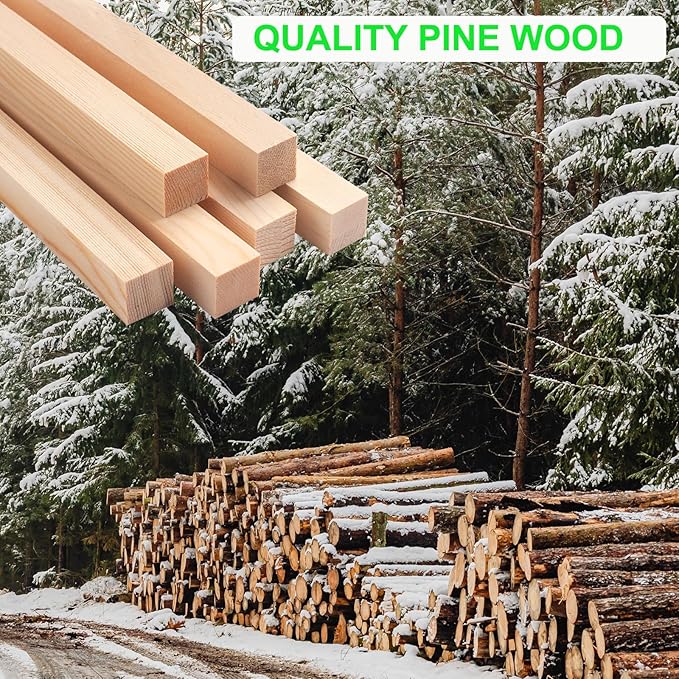 Square Wooden Dowel Rods, 6 PCS 1" x 15" Square Wood Dowels Wooden Sticks for Crafting, Unfinished Hardwood Sticks Wooden Strips for Woodworking, Crafting, Arts and DIYers, Home Decor, Model Making