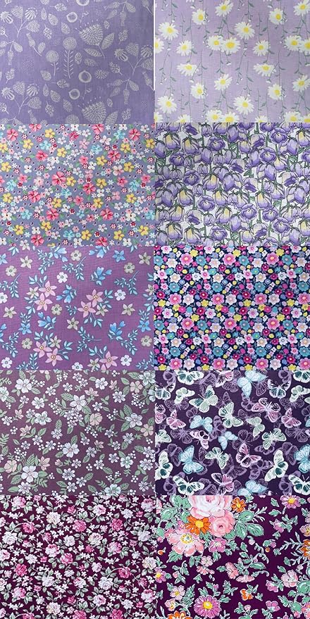HANPATQUI 50PCS 12 x 12 inch Purple Printed 100% Cotton Fat Quarters Fabric for Sewing and Quilting Bundles Precut Fabric Square for DIY Craft Patchwork