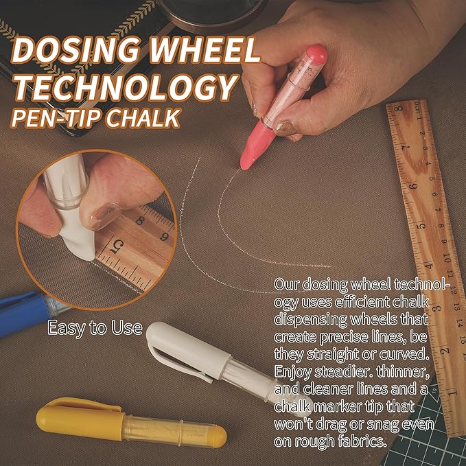 (2-pack) Fabric Chalk Markers -Erase Tailor’s Chalk for Quilting and Sewing - Compatible with Most Fabrics - With Dosing Wheel Technology, Red & White