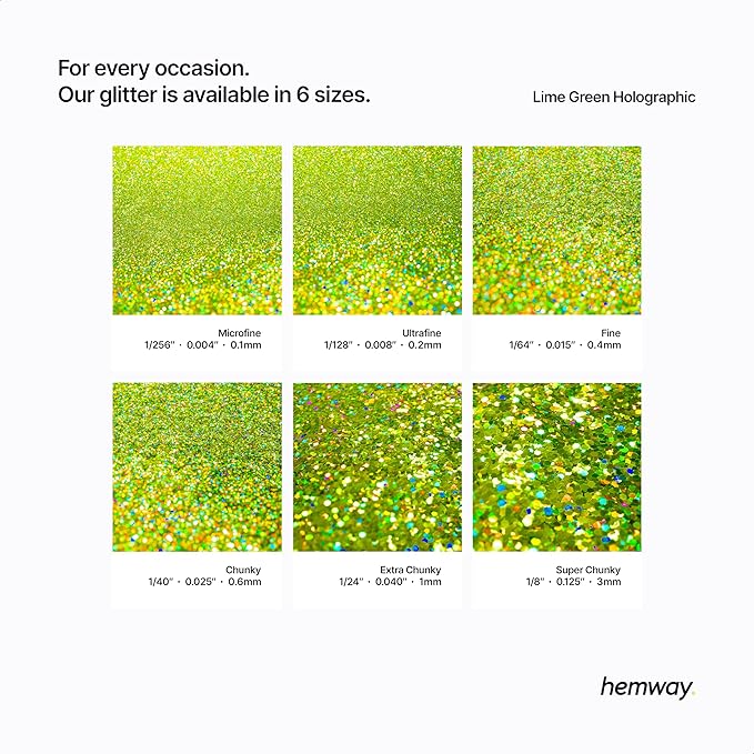 Hemway Polyurethane & Epoxy Resin Glitter 100g / 3.5oz Metallic Crystal Flake Additive for Flooring Jewelry Tumblers Glass Pigment - Extra Chunky (1/24" 0.040" 1mm) - Lime Green Holographic