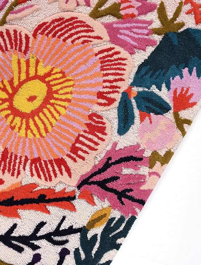 Handmade Wool Floral Area Rug for Living Room | Elegant Flower Garden Design, Soft, Thick and Durable | Bedroom, Dining Room & Home Decor Carpet (10' x 14', Floral E)