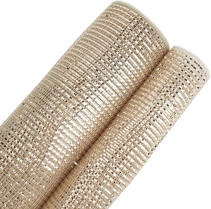 MEEDEE Rose Gold Deco Mesh 10 Inch Rolls Deluxe Wide Foil Metallic Mesh Fabric Rose Gold Mesh Ribbon for Christmas Tree, Wreaths, Garland, Gift Wrapping, Bows Making (30 Feet)