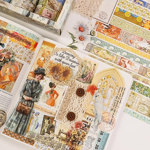 Vintage Washi Tape Set - 24 Rolls Arts Adhesive Tapes Assorted Retro Decorative Masking Tape Sets for Craft, Kids, Scrapbook, DIY, Gift Wrapping (12-Mystic Tarot)