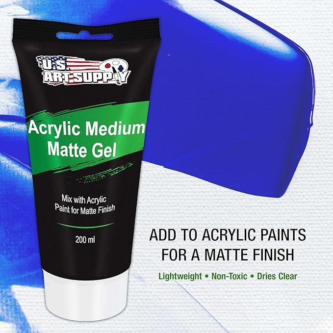 U.S. Art Supply Clear Acrylic Medium Matte Gel, 200ml - (6.7 Ounce) Tube - Increase Viscosity & Transparency in Acrylic Paints