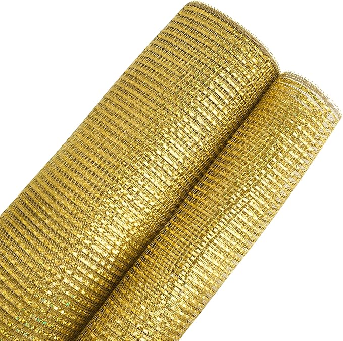 MEEDEE Gold Deco Mesh - 10 Inch Wide Antique Gold Foil Metallic Mesh Fabric for Christmas Tree, Wreaths, Garland, Gift Wrapping, Bows Making (30 Feet)