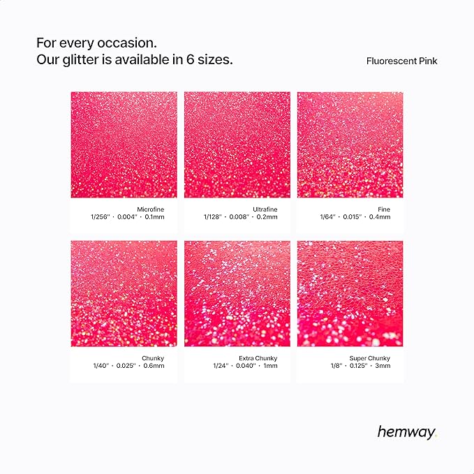 Hemway Polyurethane & Epoxy Resin Glitter 100g / 3.5oz Metallic Crystal Flake Additive for Flooring Jewelry Tumblers Glass Pigment - Chunky (1/40" 0.025" 0.6mm) - Fluorescent Pink