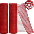 TONIFUL 2 Rolls 10 Inch Red Decorative Mesh Ribbbon Rolls, Fabric Mesh with Foil for Wreath Supplies, Front Door Wreath Crafts Tree Decor Christmas NewYears Halloween Decoration (10 yds/roll)