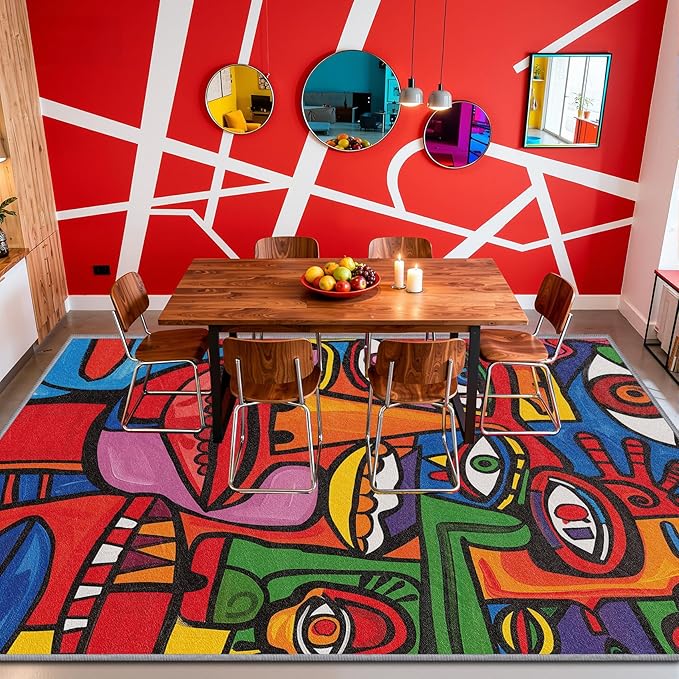 Abstract Rugs for Bedroom - 6x8 Rug - Abstract Rug - Colorful Graffiti Area Rug - Modern Geometric Pop Art Rugs - Multicolor Artistic Carpet - Home Decor