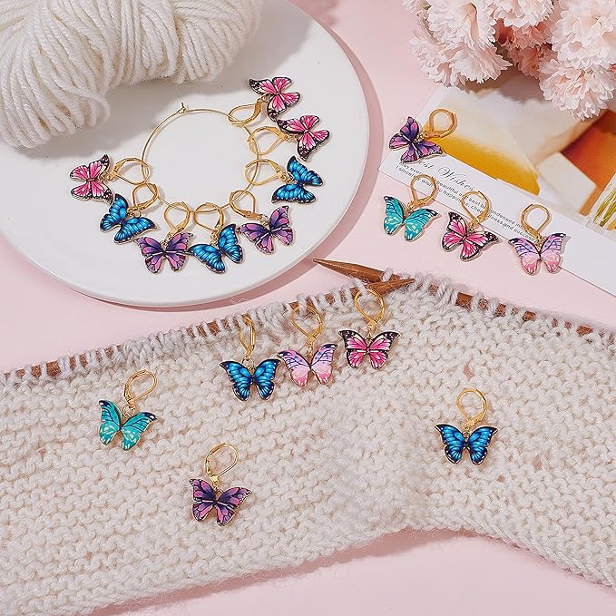SUNNYCLUE 1 Box 20Pcs Stitch Markers Crochet Stitch Marker Butterfly Enamel Cute Charms Removable Leverback Clasp Charm Locking Metal Knitting Markers for Weaving Sewing Knit Quilting DIY Zipper Pull