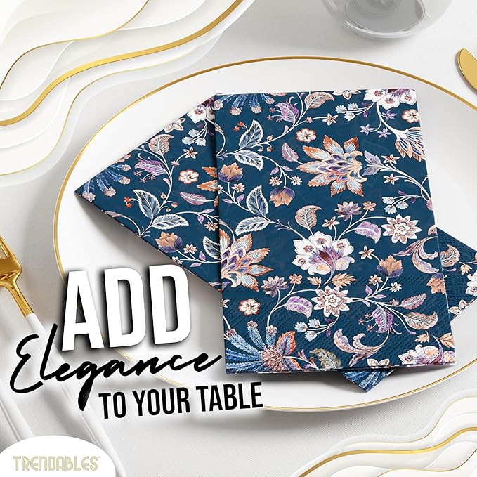 Trendables Floral Napkins for decoupage 100 Pcs 3 Ply floral paper napkins decorative Guest Towels Disposable Bathroom, Flower Design For Tea Party Decorations, Dinners & Weddings