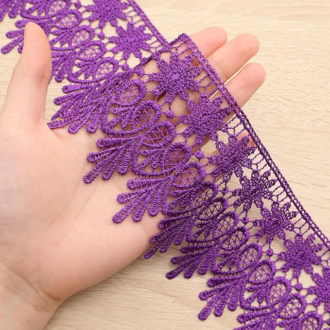 GXTIZAS Purple Lace Trim 5 Yards Wide Venise Lace Ribbon Embroidered Edge Trim for Sewing Crafts Pillow Case
