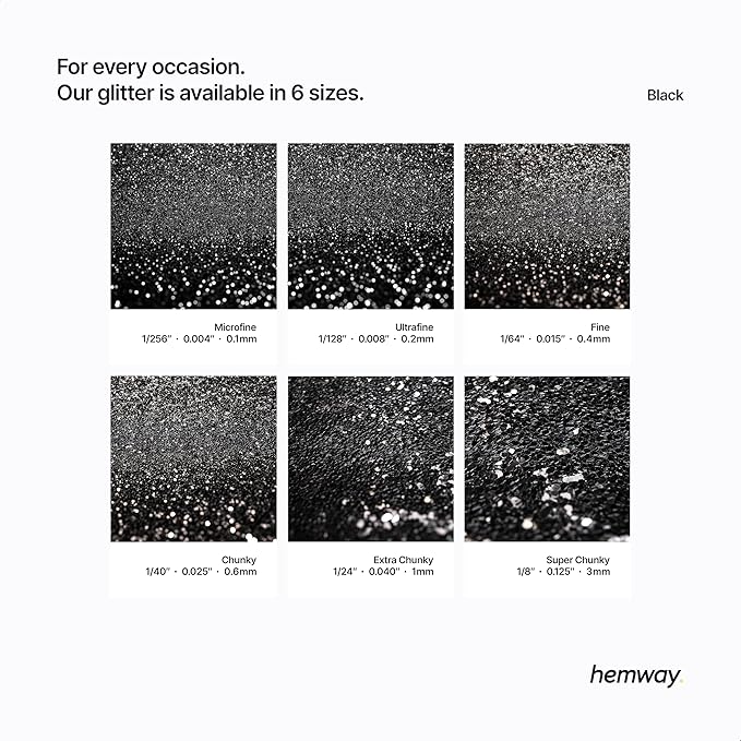 Hemway Polyurethane & Epoxy Resin Glitter 100g / 3.5oz Metallic Crystal Flake Additive for Flooring Jewelry Tumblers Glass Pigment - Chunky (1/40" 0.025" 0.6mm) - Black
