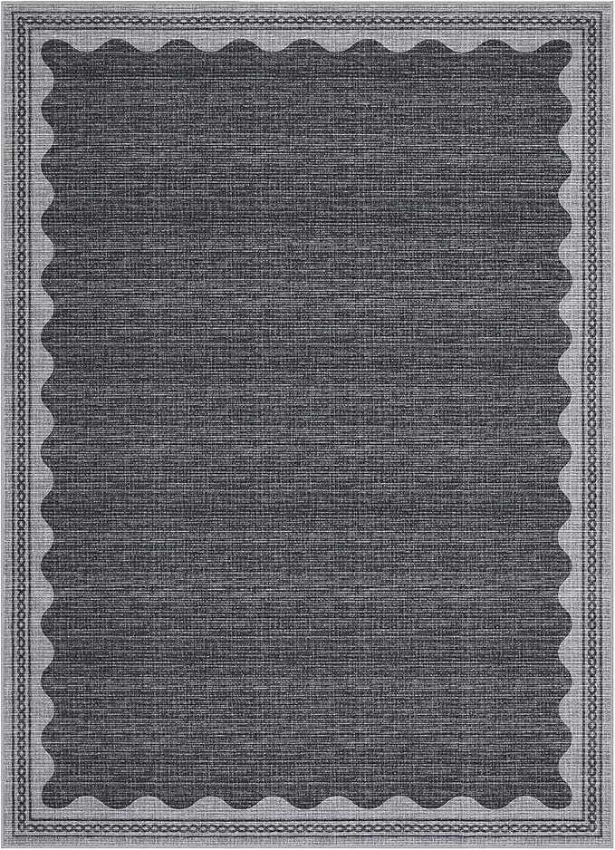 Scalloped Washable Rug 5x7 Area Rugs for Living Room, Solid Grey Rug for Bedroom Girls, Non Slip Scalloped Throw Mat with Rubber Back, Soft Dorm Nursery Low Pile Carpet for Dining Room