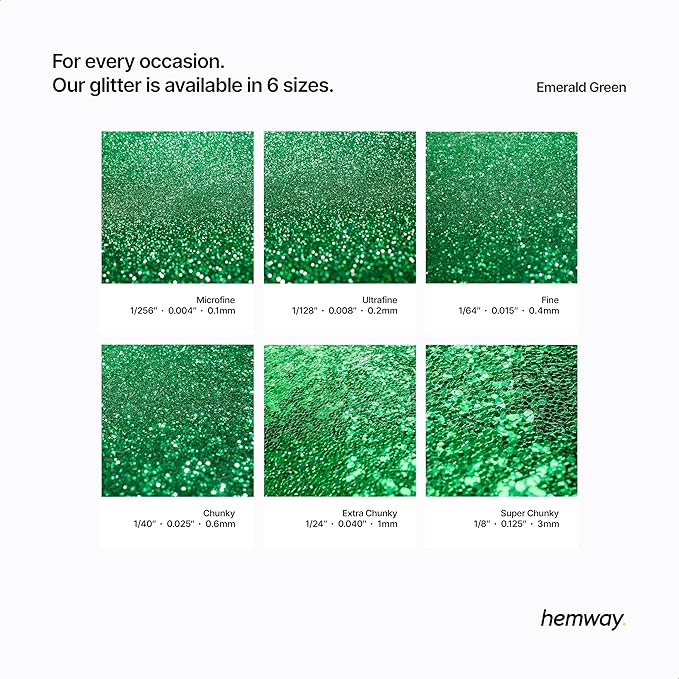 Hemway Polyurethane & Epoxy Resin Glitter 100g / 3.5oz Metallic Crystal Flake Additive for Flooring Jewelry Tumblers Glass Pigment - Chunky (1/40" 0.025" 0.6mm) - Emerald Green