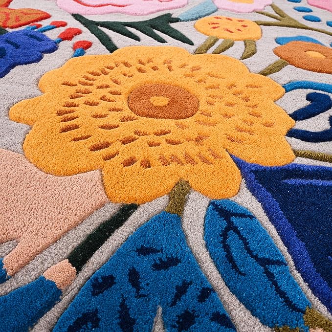 Handmade Wool Floral Area Rug for Living Room | Elegant Flower Garden Design, Soft, Thick and Durable | Bedroom, Dining Room & Home Decor Carpet (5' x 8', Floral H)