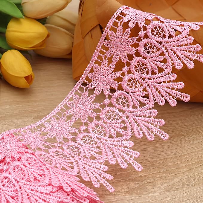 GXTIZAS Lace Trim 5 Yards Wide Venise Lace Ribbon Embroidered Edge Trim for Sewing Crafts Pillow Case (Pink