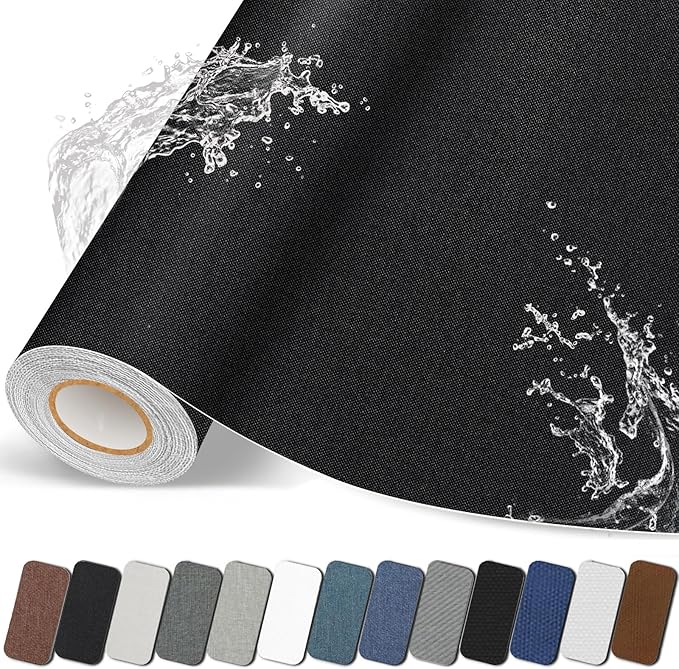 Fabric Repair Patches, Linen Self-Adhesive Fabric Repair Tape, Strong Sticky Linen Patch for Sofas, Tote Bags, Clothing, Car Seats, Furniture（Black, 3.5X79 inch）