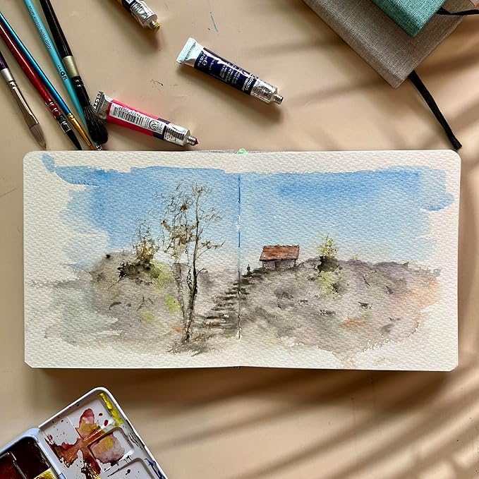 tumuarta Square Watercolor Sketchbook, 6x6, 140 LB, 300GSM, 100% Cotton Paper, Cold Press, 24 Sheets,48 Pages, Watercolor Journal for Use As Plein Air Sketch Book and Mixed Media Pad On The Go.