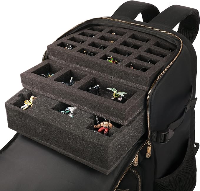 ENHANCE DnD Backpack - RPG DM Bag for Dungeons and Dragons - Travel DnD Bag Organizer fits 6-8 Books Upright, 18" Laptop/DM Screen Slot, Miniature Storage Foam Trays, Accessories Pockets, Map Strap
