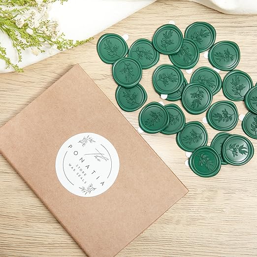 PONATIA 50 Pcs Emerald Green Wax Seal Stickers - Self- Adhesive Wedding Seal Stickers, Perfect for Invitation Cards, Envelopes Christmas Cards, Gift Wrapping, Party Menu Decor