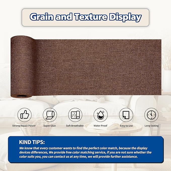 KING MOUNTAIN Linen Repair Patches, Self-Adhesive Linen Fabric Patches, 4 X 63 inch Extra Size, Multi Color, Can be Used for Linen Sofa Repair and Linen Clothes Repair (Medium Brown)
