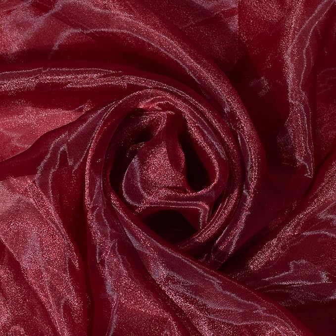 FYNITE Burgundy Sheer Organza Fabric | 5 Yards Long x 44'' Wide | Solid Sheer Organza Bolt for Wedding Dress Fashion Craft Decorations