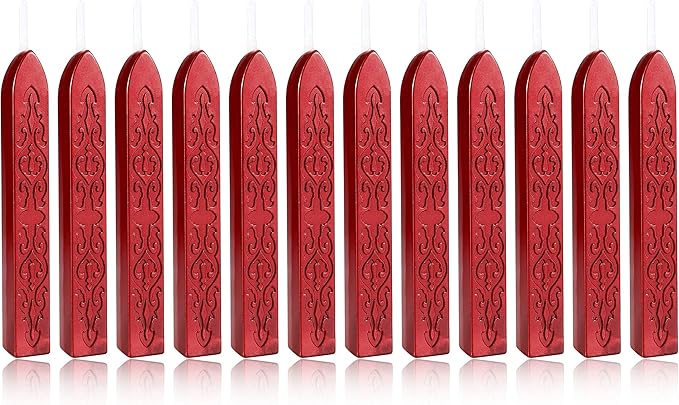 Yoption 12 Pcs Sealing Wax Sticks with Wicks, Antique Wine Red Wax Seal Sticks for Wax Seal Stamp, Wedding Invitations, Christmas, Gift Wrapping, Envelops Sealing (Antique Wine Red)