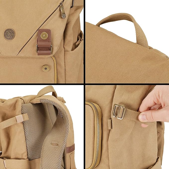 ENHANCE Venture Canvas DnD Backpack - RPG DM Bag for Dungeons and Dragons with Removable Dice Tray - Travel DnD Bag fits 4-6 Books Upright, 17" Laptop/DM Screen Slot, Luggage Slot, Chest and Map Strap