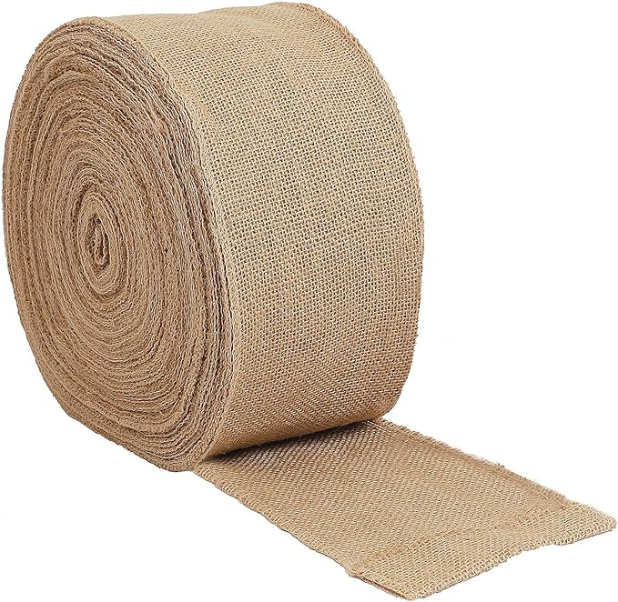 KINJOEK 6 Inch Wide 54 Yards Burlap Ribbon, Natural Jute Fabric Ribbon Crafts Ribbon for Christmas Wedding Gifts Burlap Fabric DIY for Decoration
