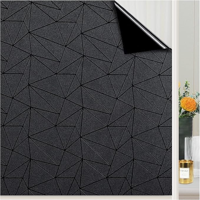 Coavas Blackout Window Privacy Film, Frosted Glass Static Cling, Decorative for Bathroom Door, UV Blocking Window Cling, Non-Adhesive Vinyl Sticker, Day and Night Windows Tint for Home,11.8x78.7 inch