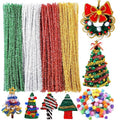 200 Pieces Pipe Cleaners, Christmas Glitter Pipe Cleaners, Pipe Cleaners Chenille Stem with 100 Pom Poms, Craft Pipe Cleaners for Creative Christmas Decoration Supplies Arts and Crafts Project