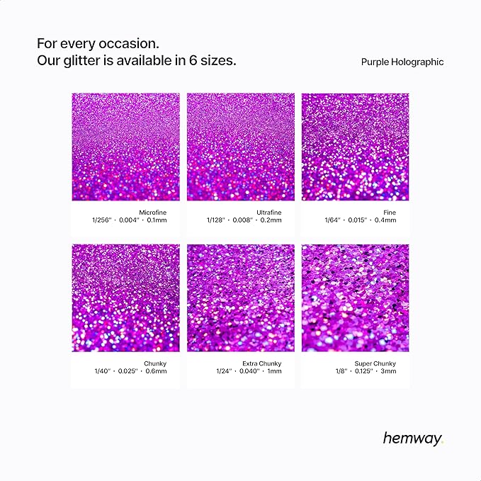 Hemway Polyurethane & Epoxy Resin Glitter 100g / 3.5oz Metallic Crystal Flake Additive for Flooring Jewelry Tumblers Glass Pigment - Microfine (1/256" 0.004" 0.1mm) - Purple Holographic