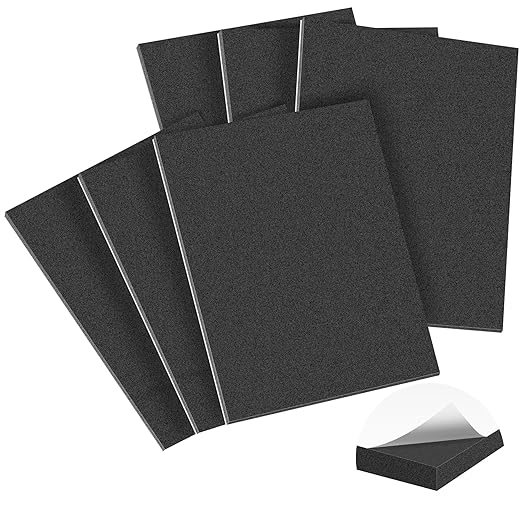 MYFAMIREA 6 PCS Adhesive Foam Padding Sheets Closed Cell Self Adhesive Sticky Foam Pads, 1/8" Thick 12'' x 8'' Neoprene Rubber Sheets Non-Slip Insulation Pads Vibration for Furniture Crafts Cars,Black