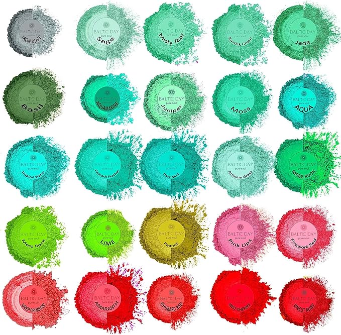 BALTIC DAY - Mica Powder, 100 Colors - Mica Powder for Epoxy Resin - Epoxy Resin Color Pigment Powder - Pigments for Soap Making, Candle, Slime, Lip Gloss, Nails, Paint, Acrylics
