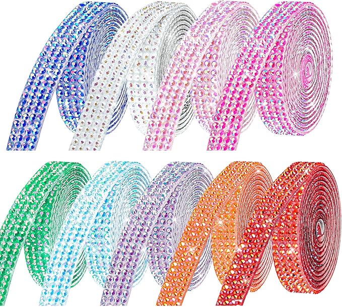 Rhinestone Ribbon Self Adhesive Crystal Rhinestones, 9-Rolls Bedazzling Strips, 9-Yard Rhinestone Strips for DIY Craft, Rhinestones Tape Self Adhesive