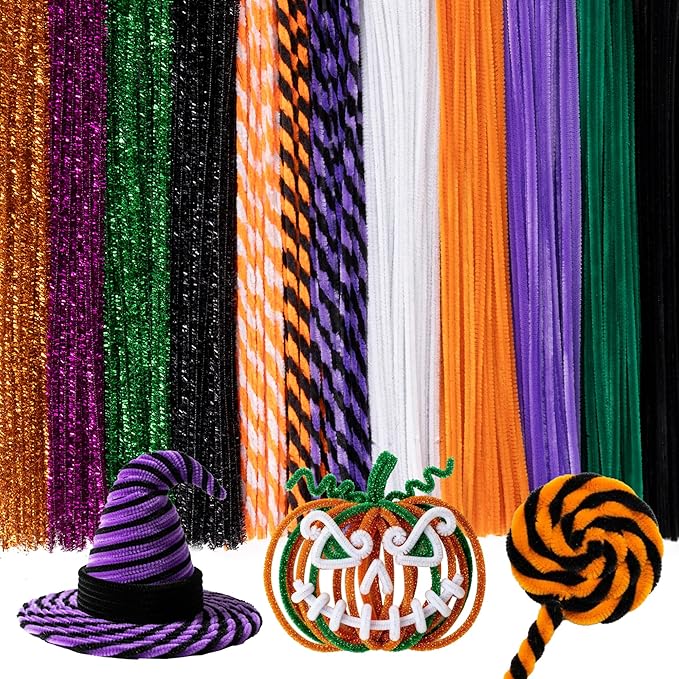 Caydo 500 Pieces Halloween Twist Pipe Cleaners with 100pcs Eyes, Chenille Stems, Pipe Cleaner Crafts for DIY Art and Craft Projects Creative Gift Party Decorations