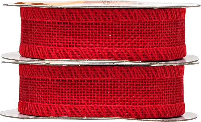 Mandala Crafts Red Burlap Ribbon 1 Inch Wide Jute Ribbons for Crafts - 20 Yds Roll Rustic Burlap Wrap Trim Ribbons for Wreaths Bows Wedding Party Decoration